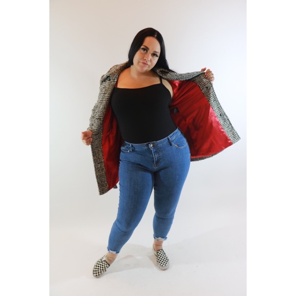 Black and White Ink Winter Pea Coat Red Interior - Picture 2 of 3